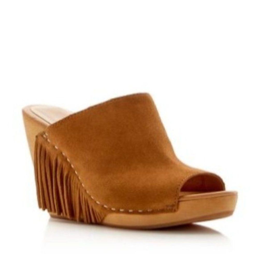 Dolce Vita Camel Cai Fringe Suede Leather Slide Wedge Platform Slides 8 …